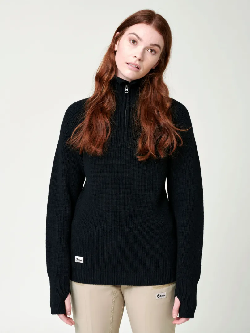 Women''s Merino Rib Half Zip Jumper - Black